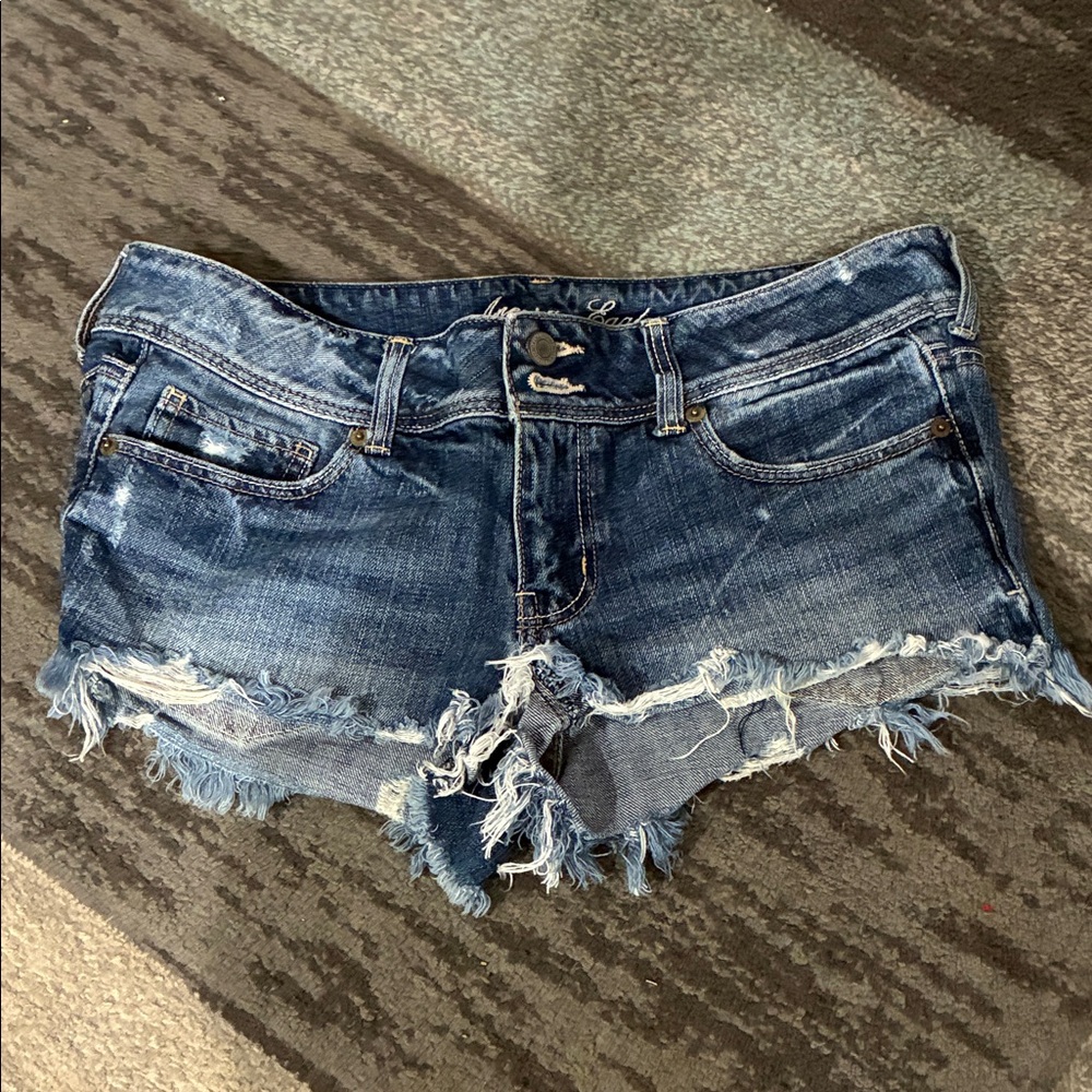 American Eagle Outfitters Dark Blue Distressed Denim Shorts